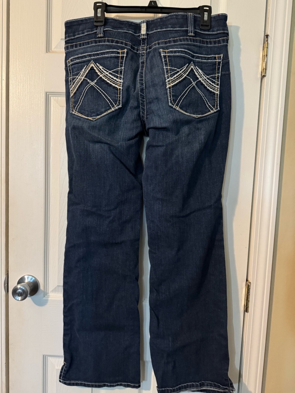 Ariat Dark Blue Bootcut Jeans with White Embroidered Pockets